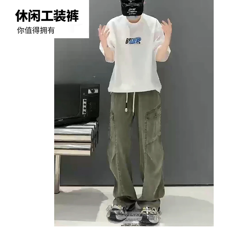 仿牛工装弯刀裤美式大口袋新款休闲工装裤夏季百搭ins设计感高街