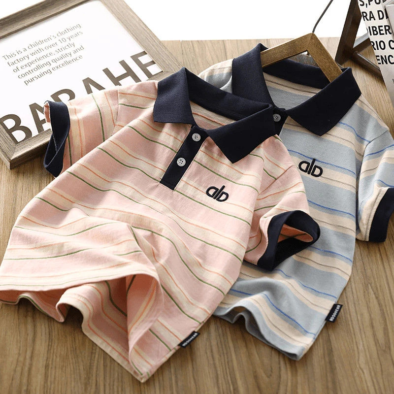 男童短袖POLO衫2025夏季新款儿童薄款条纹刺绣时尚帅气半袖T恤潮