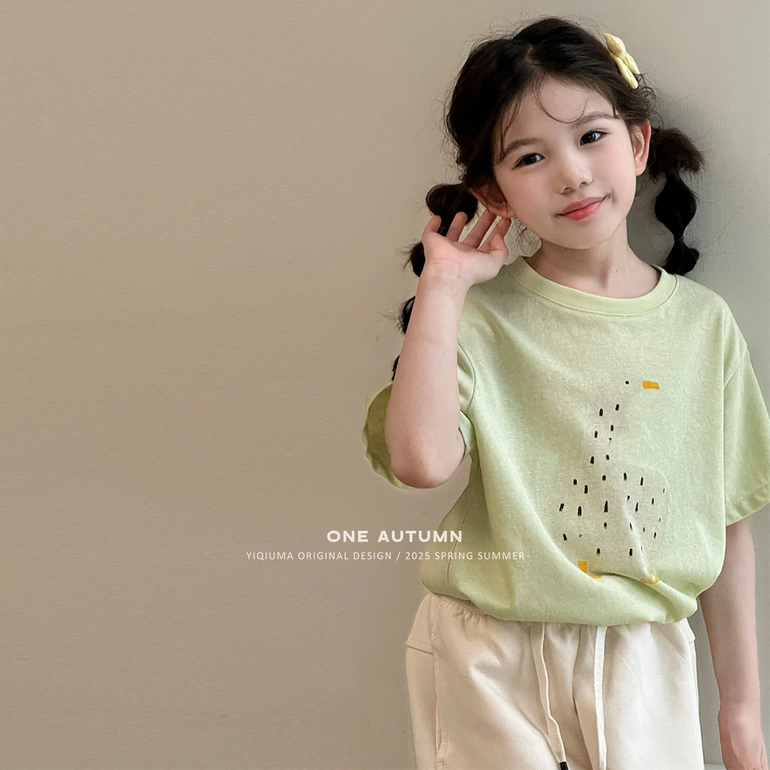 现货「麦麦秋」【抓大鹅】女中大童夏季大鹅宽松短袖T恤上衣GX1077