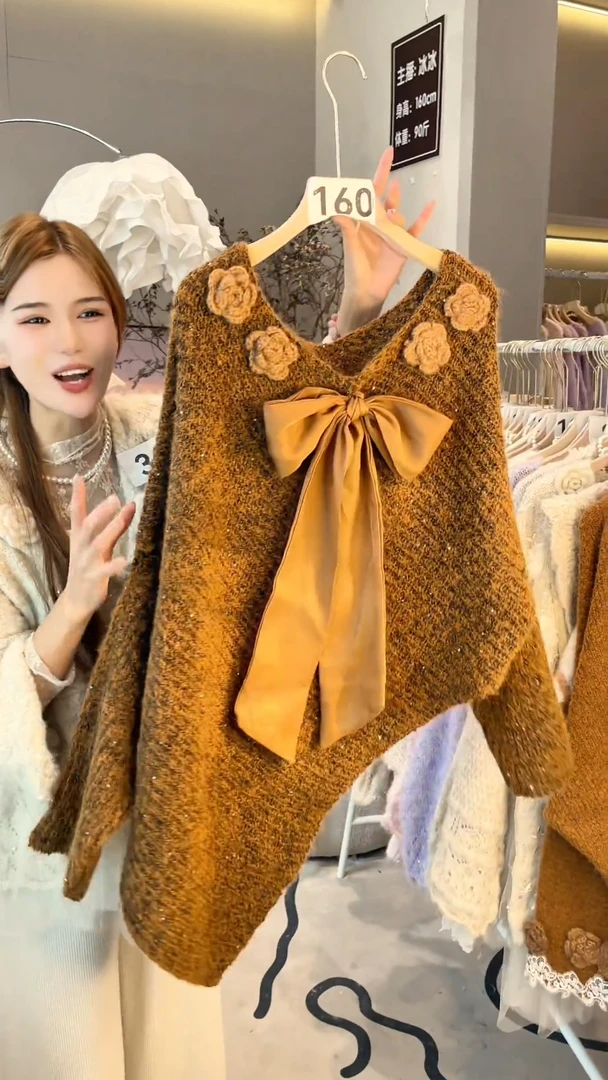 长袖法式蝴蝶结针织厚款毛针织衫设计感时尚洋气短款毛衣