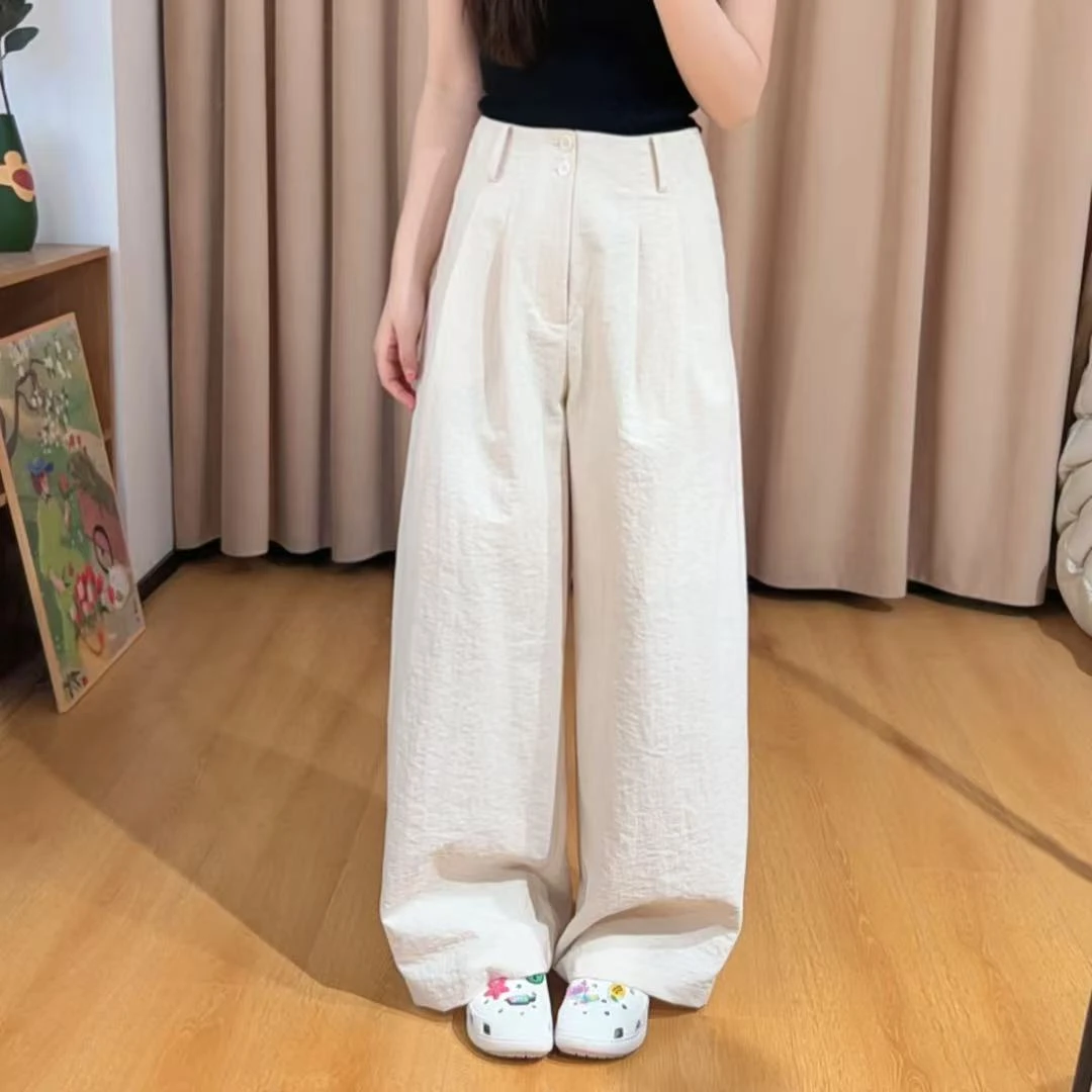 85183余小鱼【松弛裤王】米白色两粒扣压褶设计百搭阔腿休闲裤女装