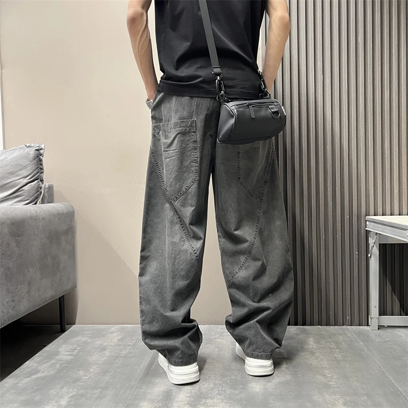 2025美式潮流春夏新款阔腿水洗做旧弯刀裤子痞帅宽松垂感休闲裤