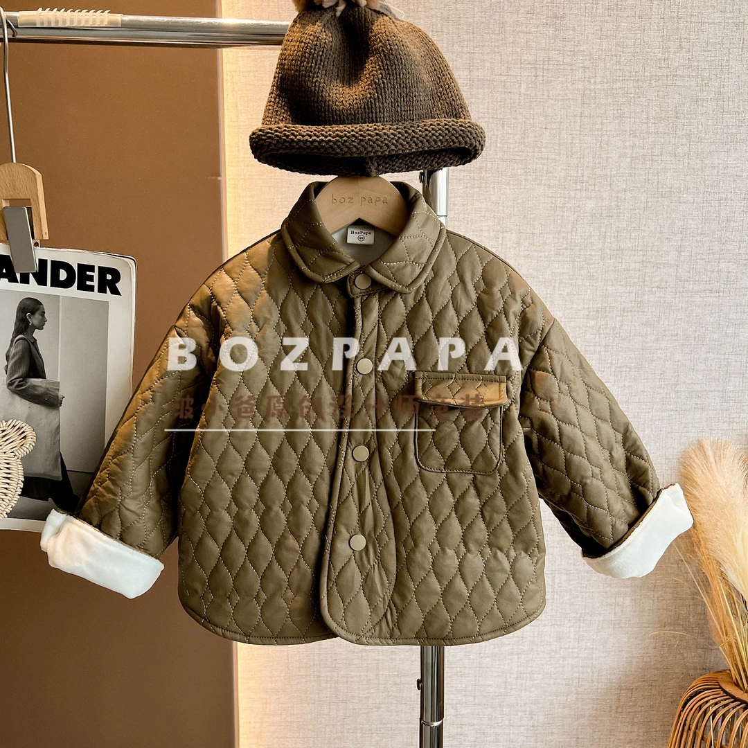 设计师【叶脉之思】2025冬季新款男童菱形格加绒外套