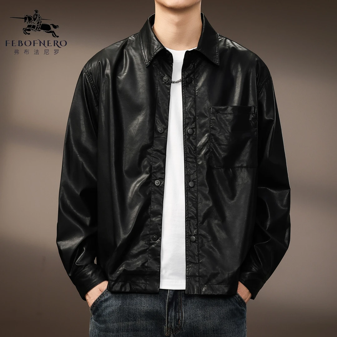高端美式复古轻薄夹克男士痞帅工装外套秋季户外机车水洗PU皮衣
