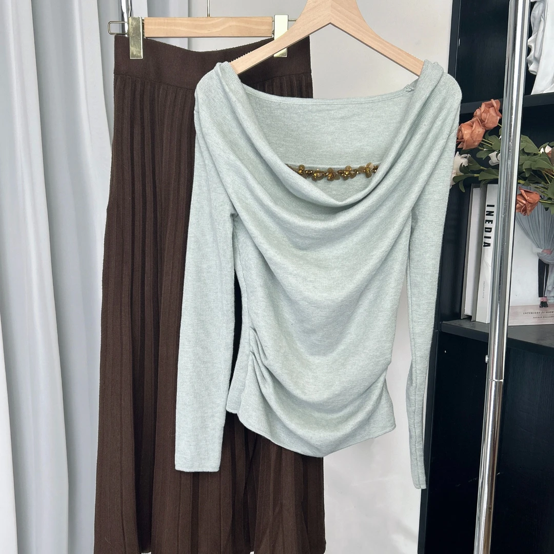 Design/2025春季新款气质优雅纯色显瘦休闲上衣+半裙 12165 BCK