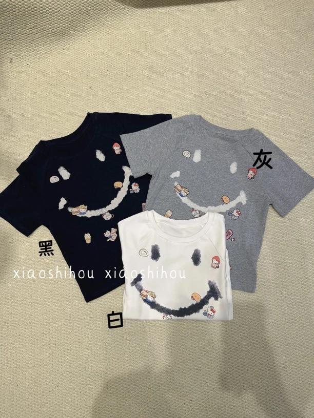 小时候女装店小图案笑脸T恤20688