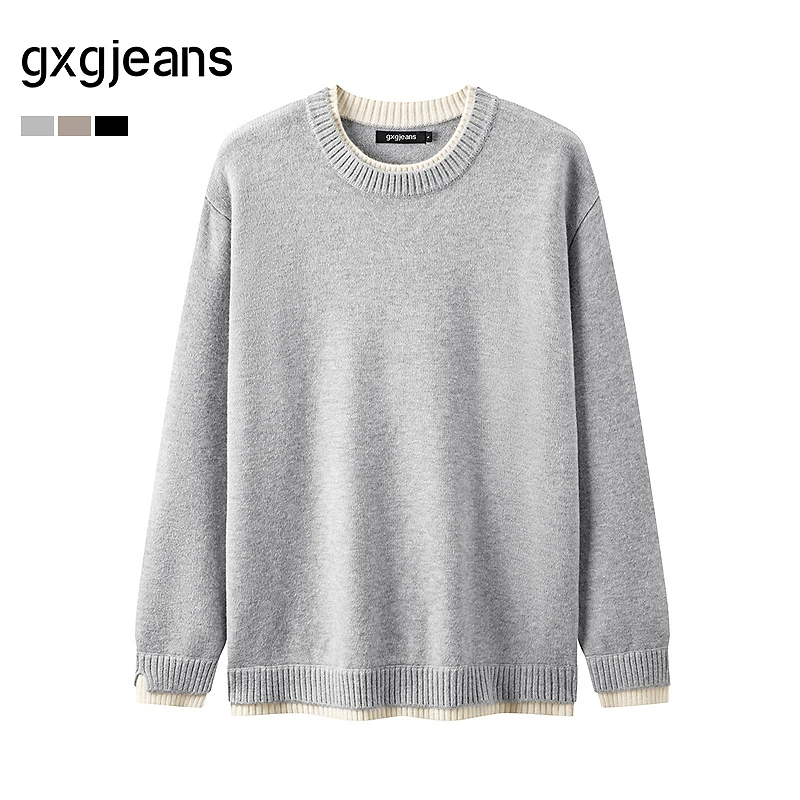 gxg.jeans男装 假两件休闲时尚打底圆领毛衣针织衫 25年冬新品