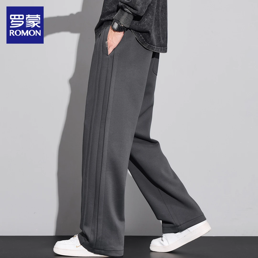 罗蒙纯色休闲裤男士2025年秋季新款宽松直筒阔腿运动卫裤长裤男裤