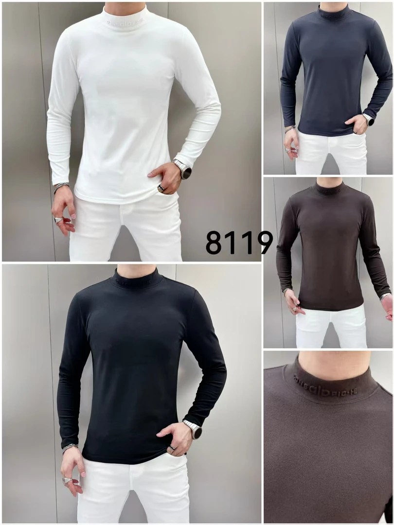 8119双面一体绒德绒秋冬打底衫中领修身钢印套头男装纯色