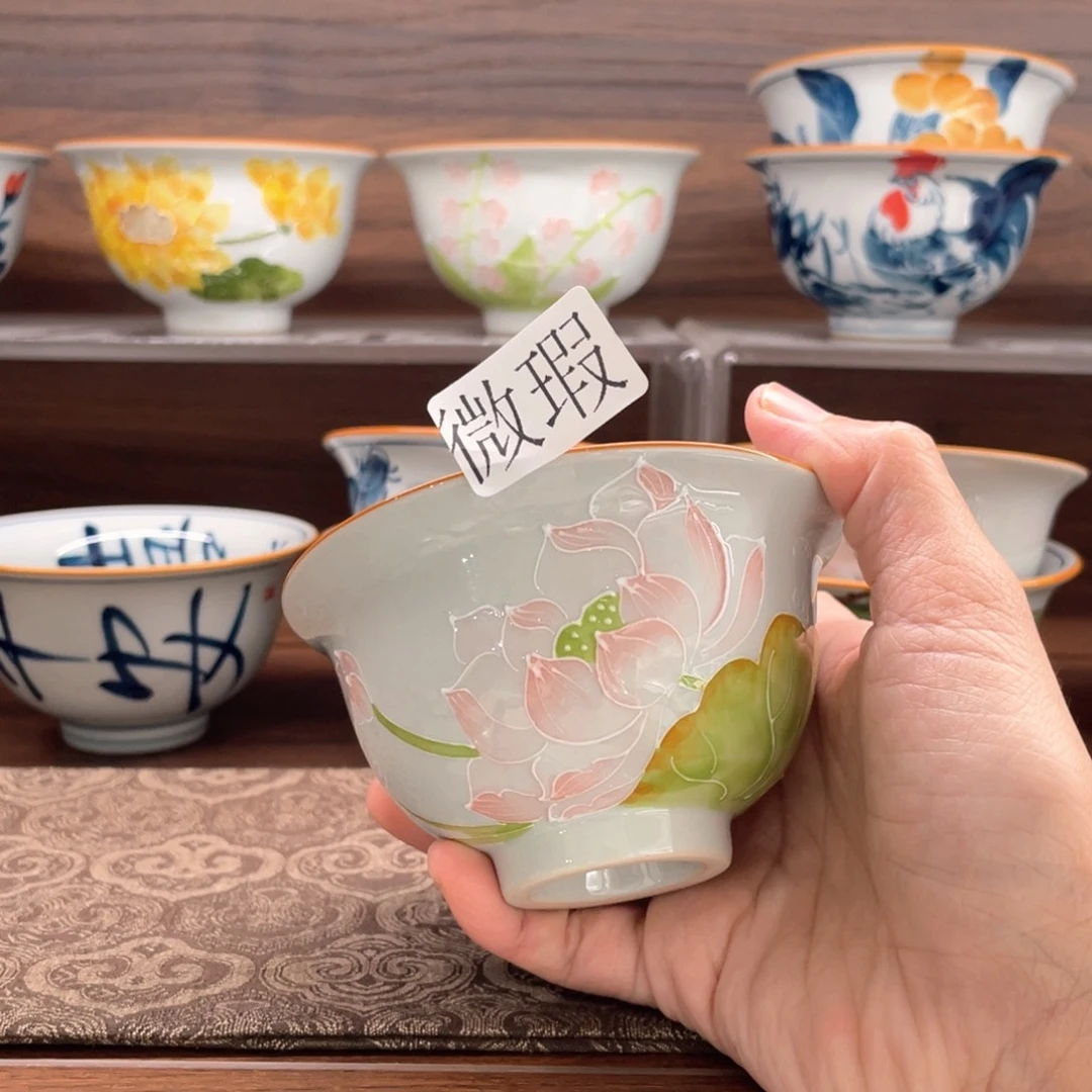 釉下手绘茶具微瑕