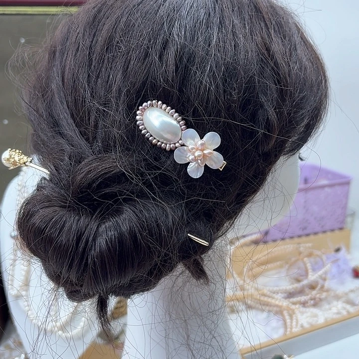 淡水珍珠发饰银S925镶嵌