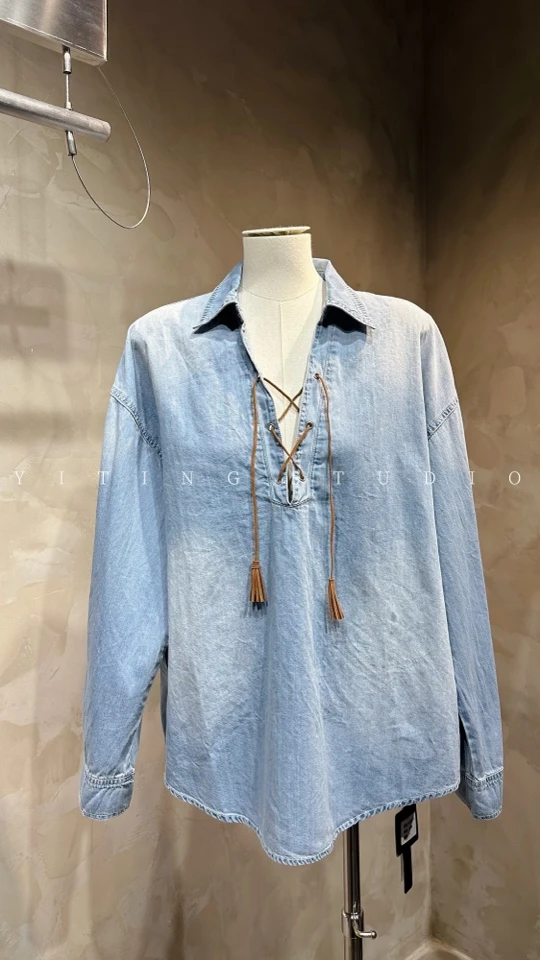 （婷婷同款）穿绳牛仔衬衫0095