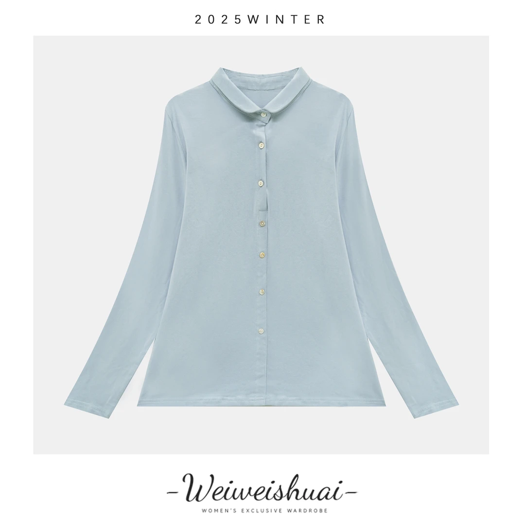 【薇姐服饰】春季气质简约时尚百搭休闲纯色女士翻领长袖衬衫3116