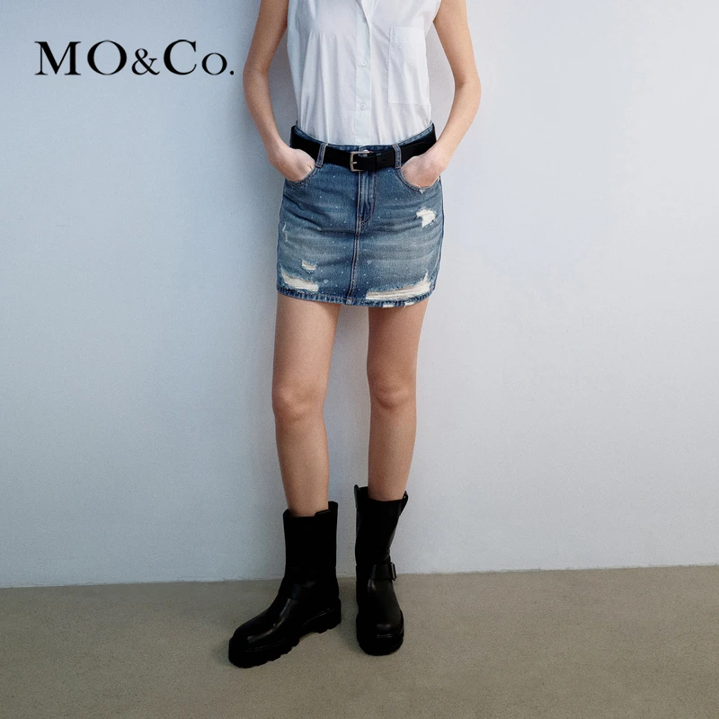 【粉丝专享】MOCO夏爱心波点印花中腰牛仔半身裙短裙MBD2SKTT61