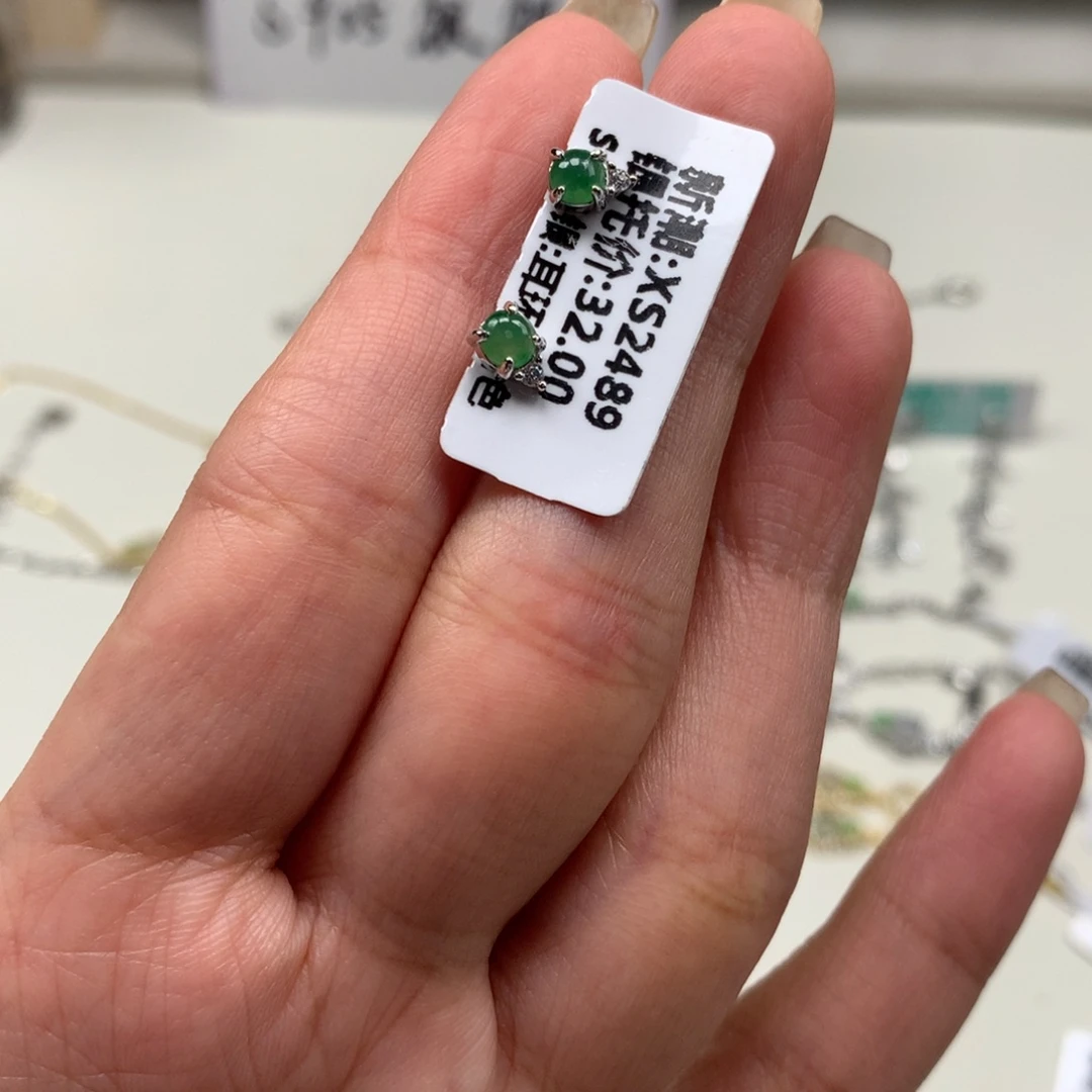 翡翠银S925镶嵌颈饰耳钉