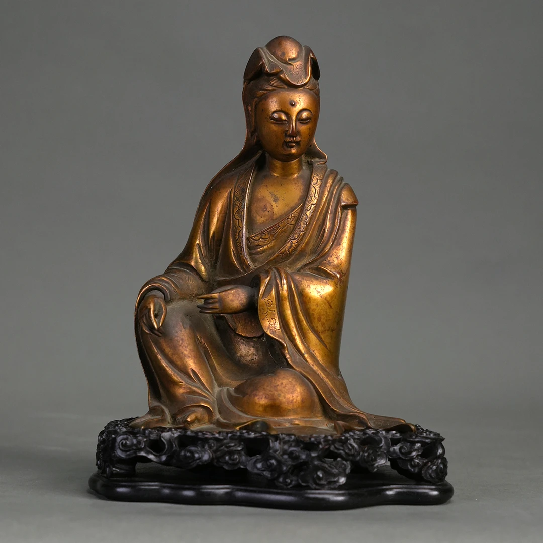 LOT 092615清代 铜鎏金观音坐像【古董拍卖】