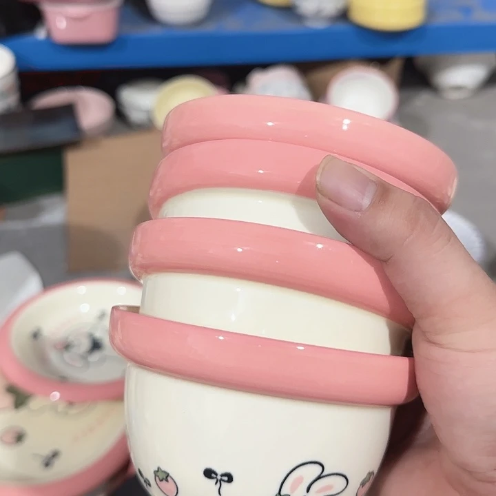 瓷片兔子碗4个4.75寸