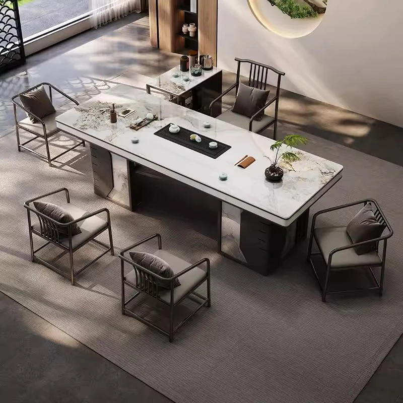 现代简约岩板茶桌椅组合高端轻奢办公茶台高级感泡茶桌烧水壶一体