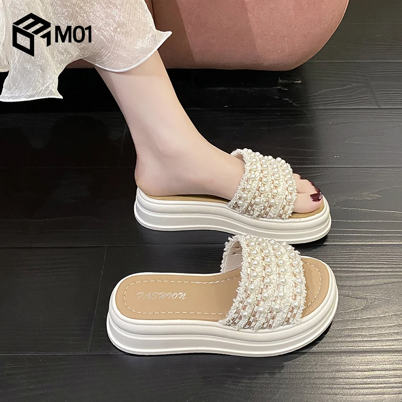 M01凉拖鞋女夏季外穿2025厚底沙滩凉鞋时尚女士孕妇小香风一字拖