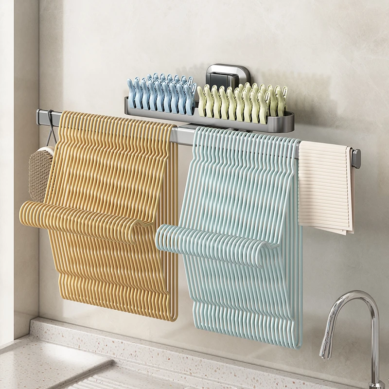 衣架收纳架免打孔壁挂多功能整理架晾晒阳台衣夹子晾衣架收纳神器