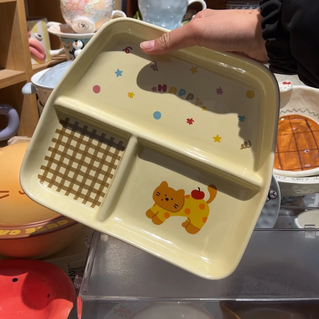 小猫分餐盘三格