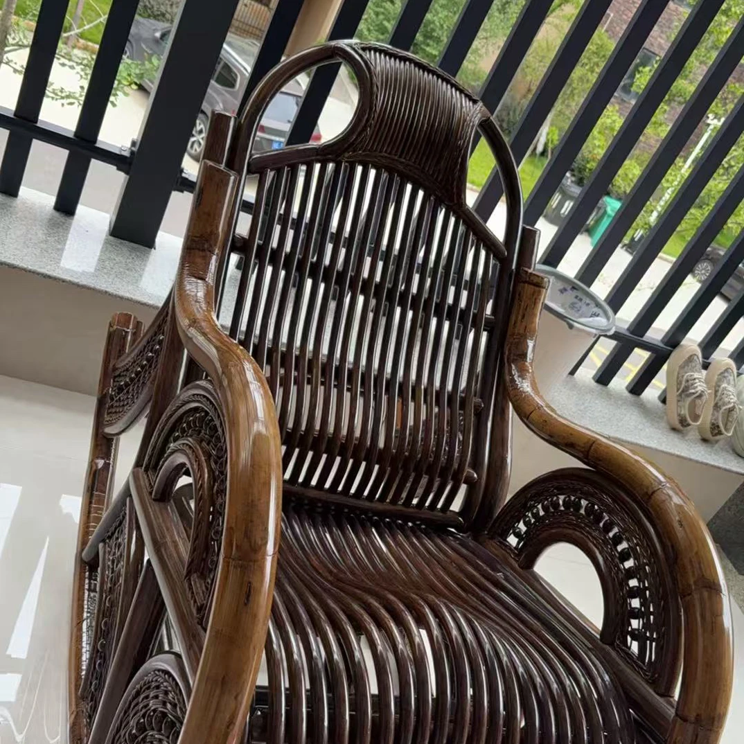 双藤客厅阳台排条摇椅手工休闲椅【咖色】摇椅湖南家用摇摇椅藤编