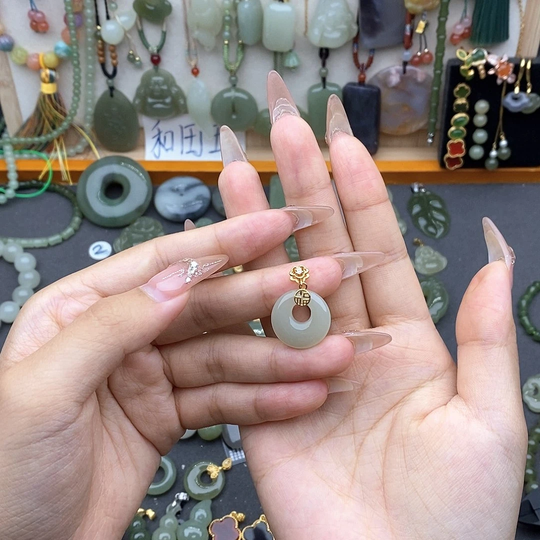 和田玉银S925镶嵌吊坠(不含链)