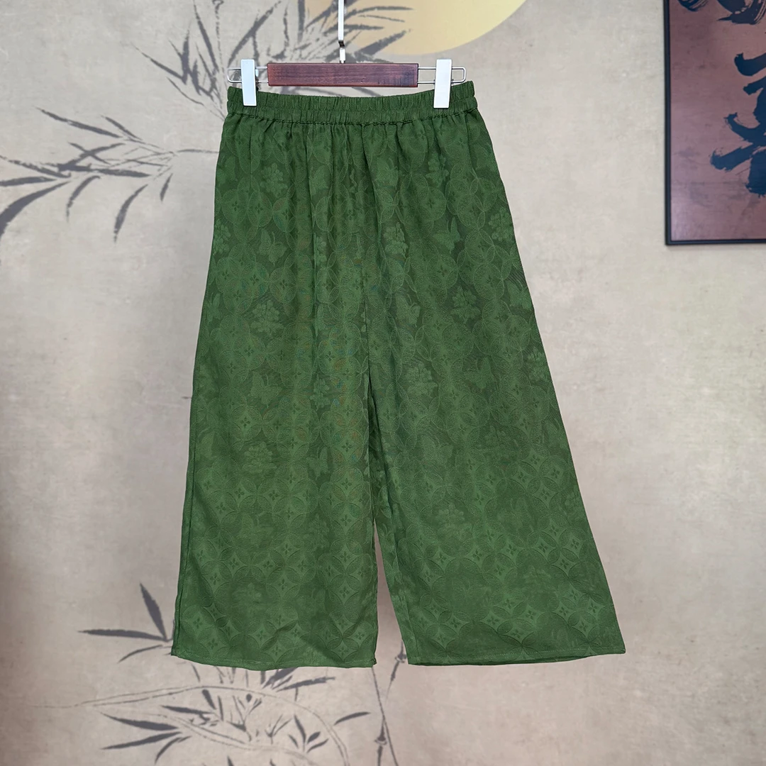 【卷卷新中式】“腰缠万贯”铜钱蝴蝶纹草绿色香云纱四经绞罗八分裤
