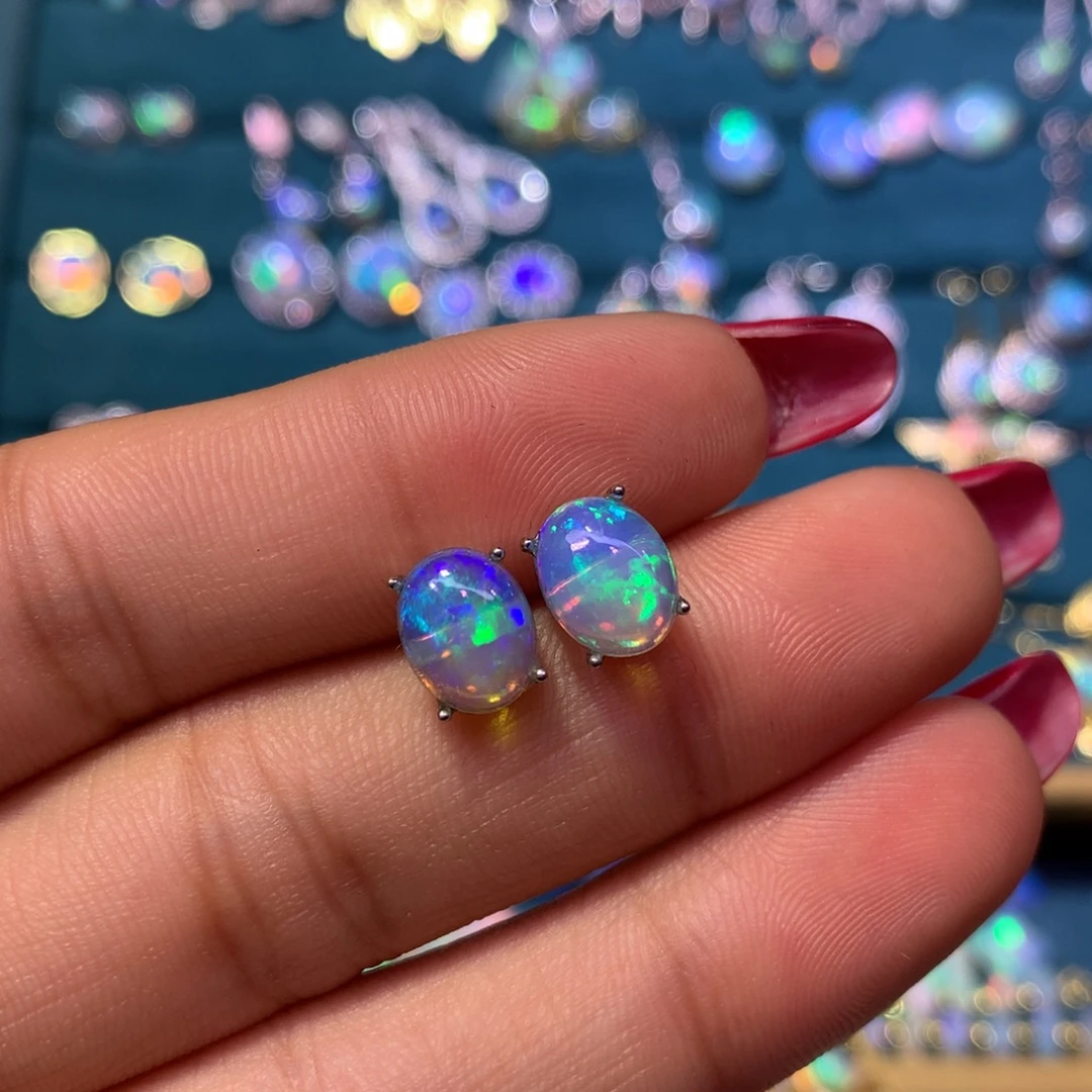 欧泊银S925镶嵌耳饰