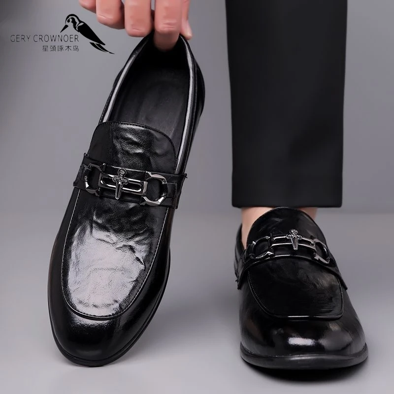 星头啄木鸟男士皮鞋夏季新款软底英伦商务真软皮潮流休闲豆豆鞋男