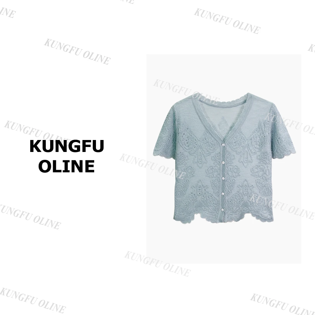 【华华】KS9839开衫单排扣新款休闲针织衫女短袖V领设计上衣