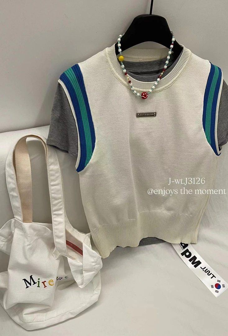 撞色坎肩背心上衣J3126