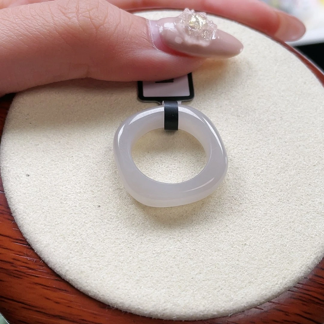 和田玉未镶嵌戒指P99冰透粉方圆16.3不退换