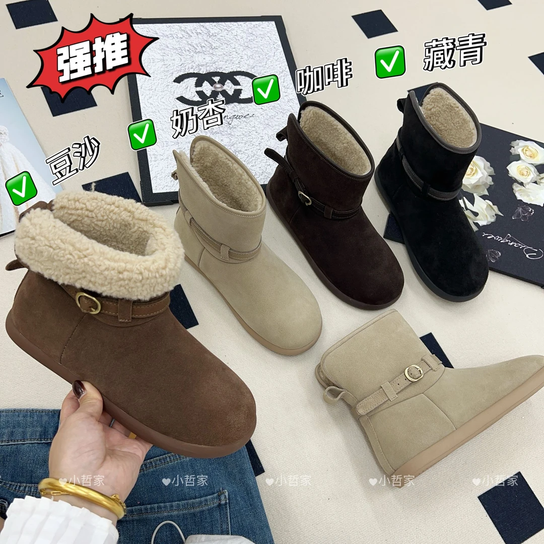 【大棉】冬季韩系皮带扣时尚雪地靴保暖中筒平底舒适百搭女鞋99979
