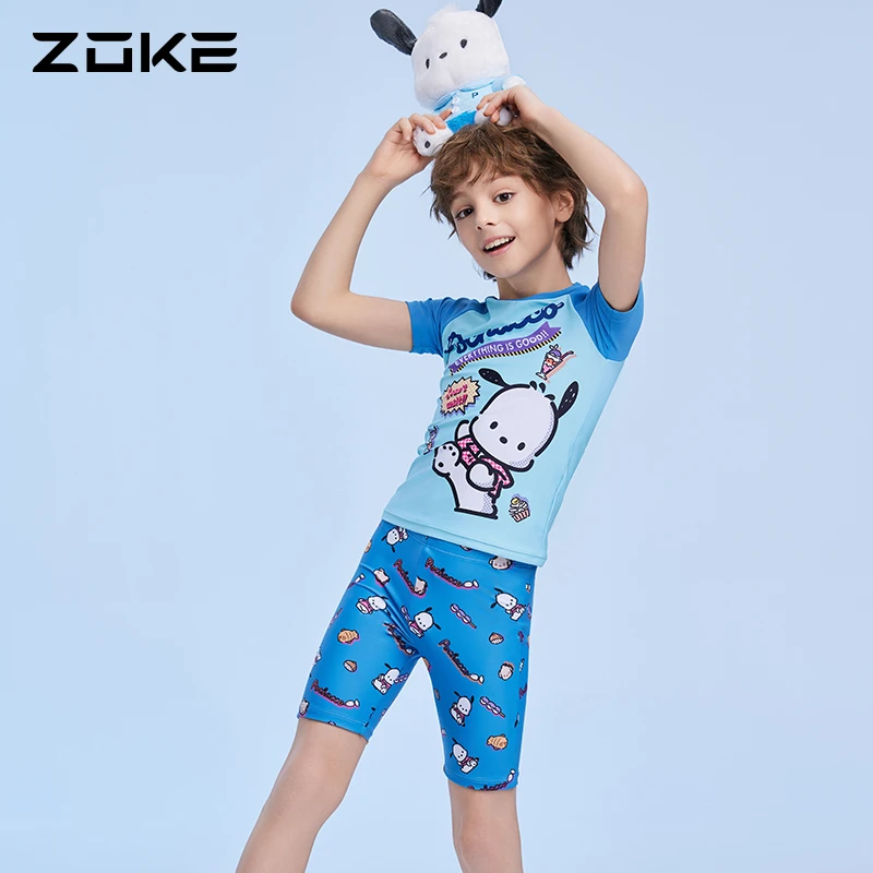 洲克儿童泳衣分体短袖平角防晒男童帕恰狗游泳训练中大童度假泳装