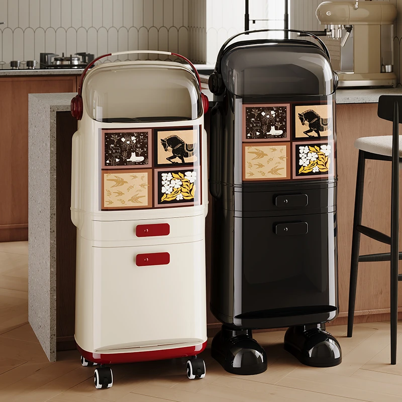 中古风垃圾桶高脚厨房家用客厅轻奢高档高颜值大号大容量带盖纸篓