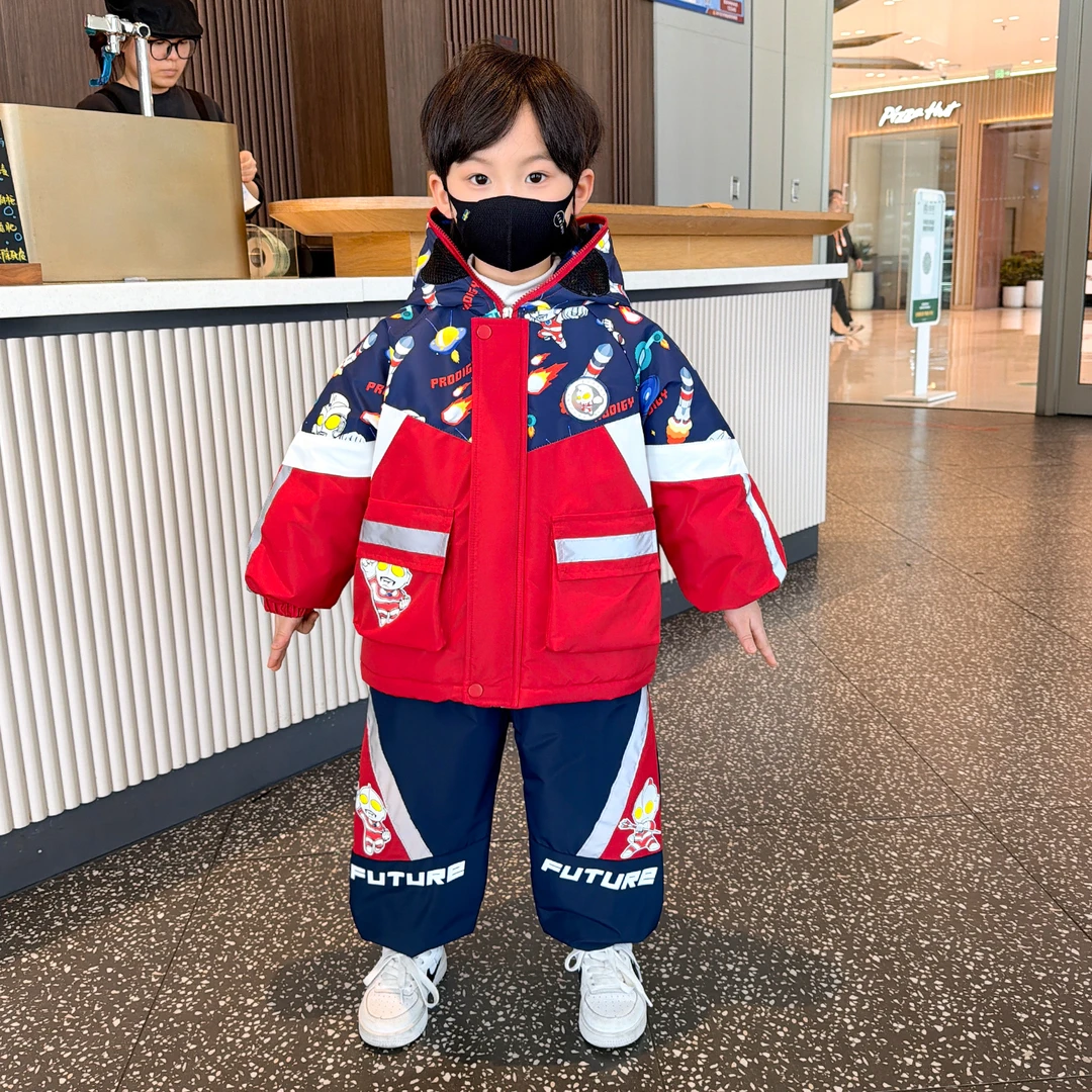 奥特曼男童加绒套装2025新款冬季小男孩酷帅保暖加厚外套儿童冬装