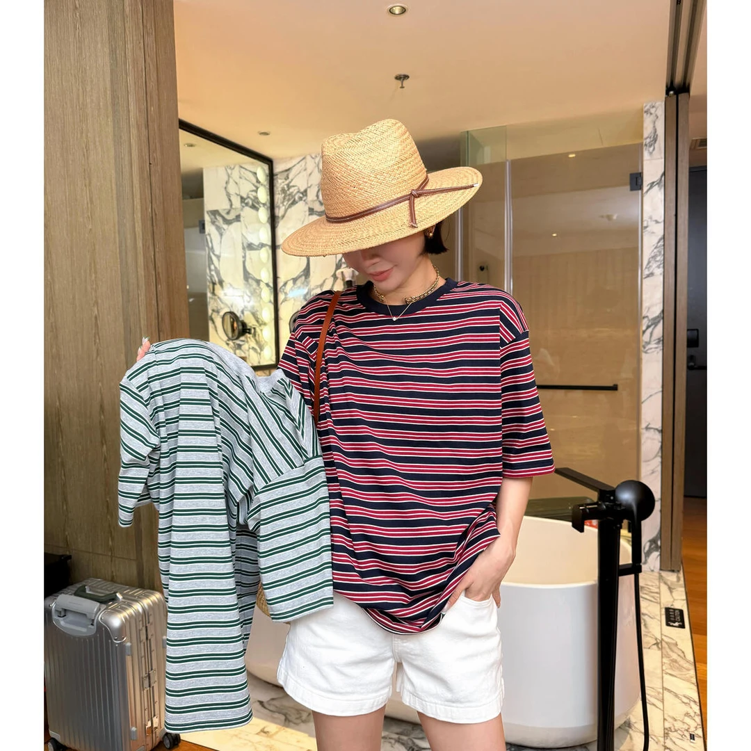 学院风复古宽松条纹短袖T  SST11850