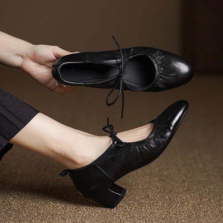 4.5cm 法式气质通勤百搭玛丽珍单鞋春秋韩版简约时尚粗跟浅口单鞋