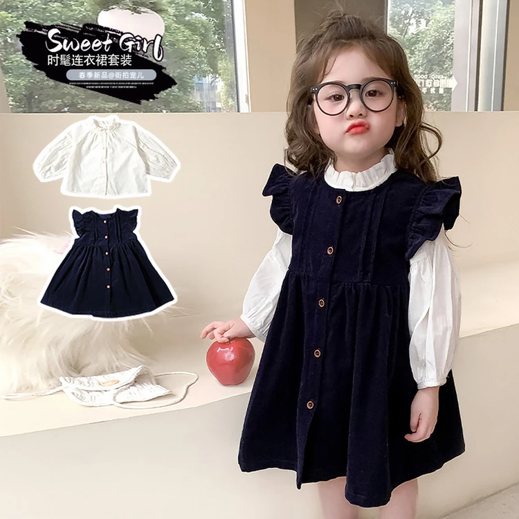 女童连衣裙套装2025新款春季女孩韩版洋气时髦两件套女宝宝春装潮