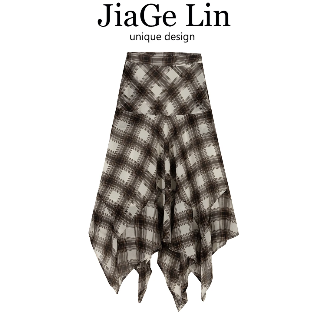 JiaGeLin韩系复古风格子半身裙高腰显瘦长裙女士夏季时尚百搭裙子