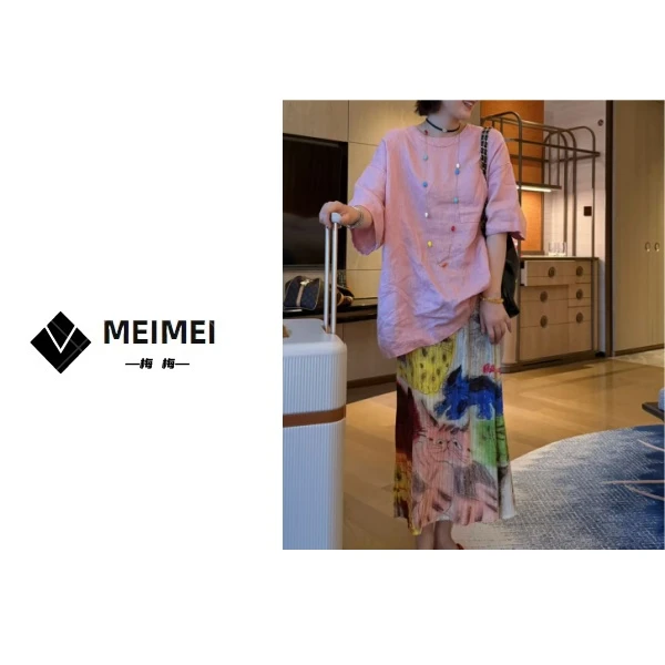 XMM.《百分百亚麻系带短袖》夏季时尚休闲百搭洋气潮流亚麻袖GZ7289