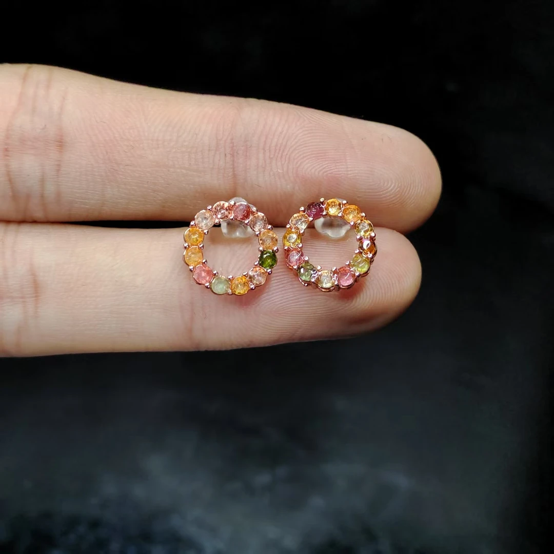 【老三珠宝】碧玺甜甜圈耳钉YC20【多样性发其一】