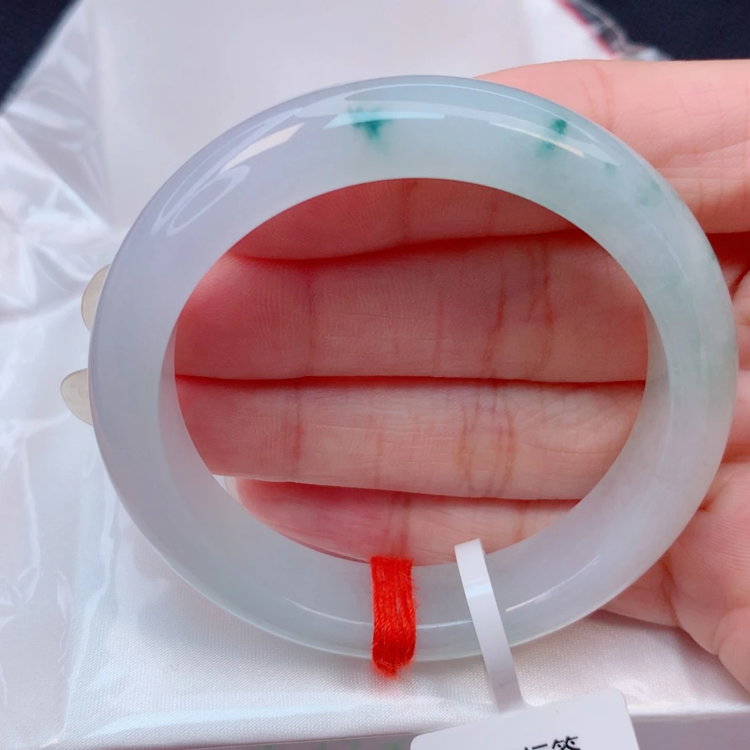 翡翠未镶嵌手镯51.3圈 细糯冰飘蓝花高性价比