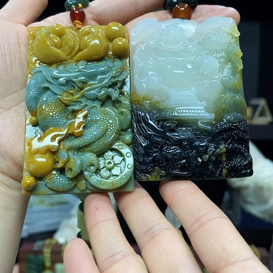 岫玉挂件挂件未镶嵌喜**降