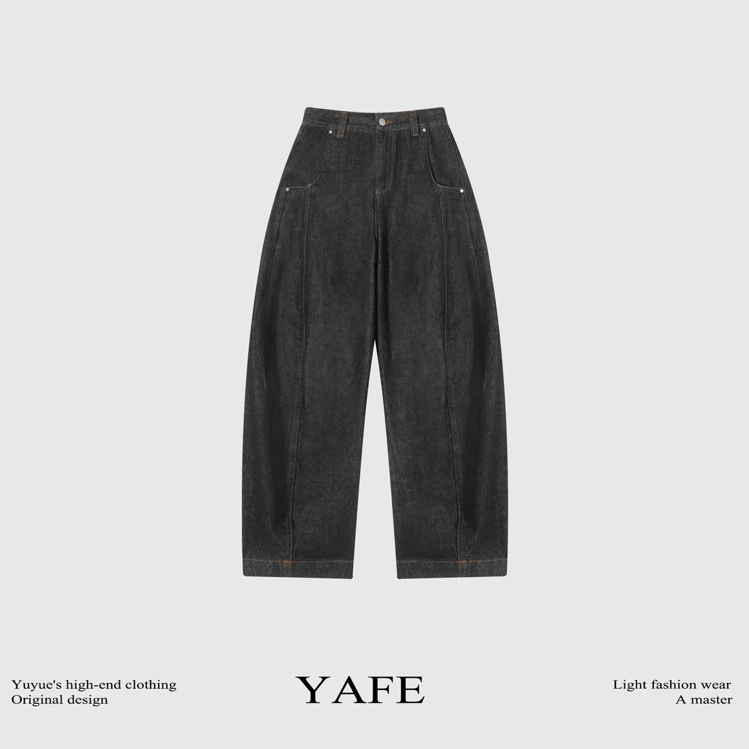 【618现货5折】新款深蓝色宽松牛仔裤复古时尚百搭长裤女 7002