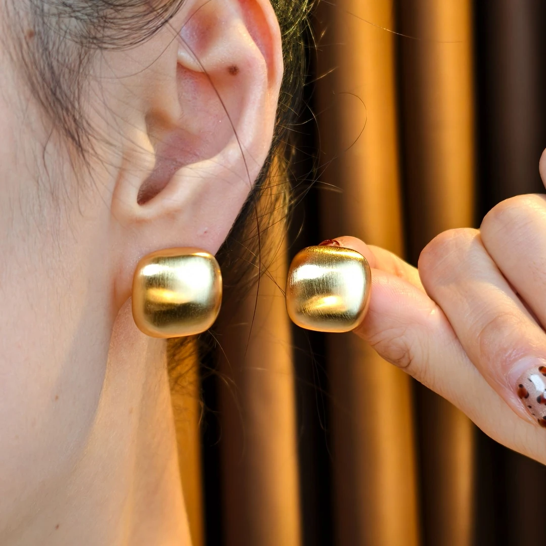 铜合金耳饰 LANSY【澜西·拉丝方块】S925银针哑光金属几何方形耳钉