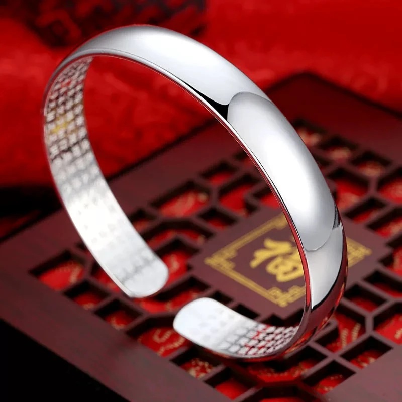 足银手镯 46号链接 【开口手镯】足银999.9 清库存带证书礼盒包装