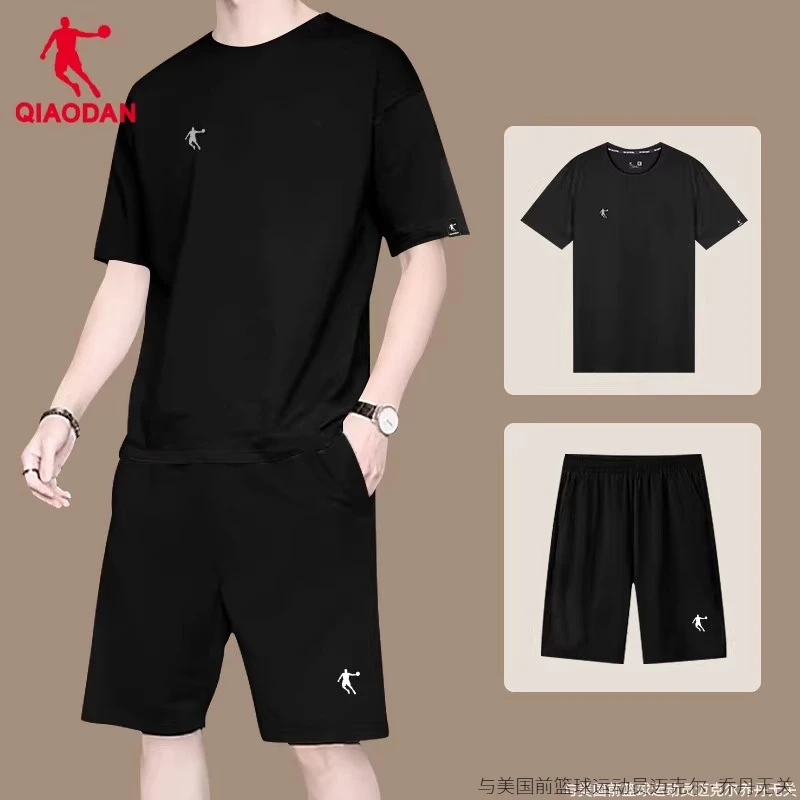 乔丹运动套装男2024夏季新款男士T恤冰丝宽松两件套休闲运动服男