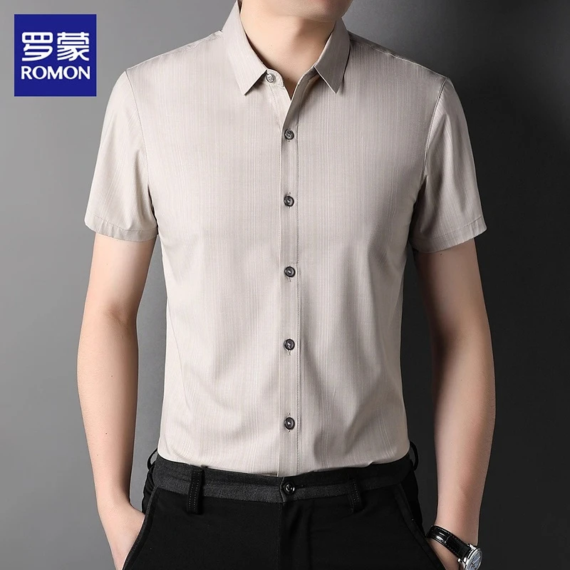罗蒙高端男士短袖衬衫2025年夏季新款商务免烫寸衫休闲半袖衬衣男